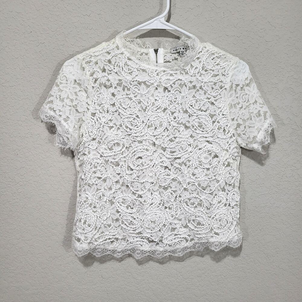 Haute Monde Top Womens XS / S White Lace Zipper detail Summer Feminine Cottage